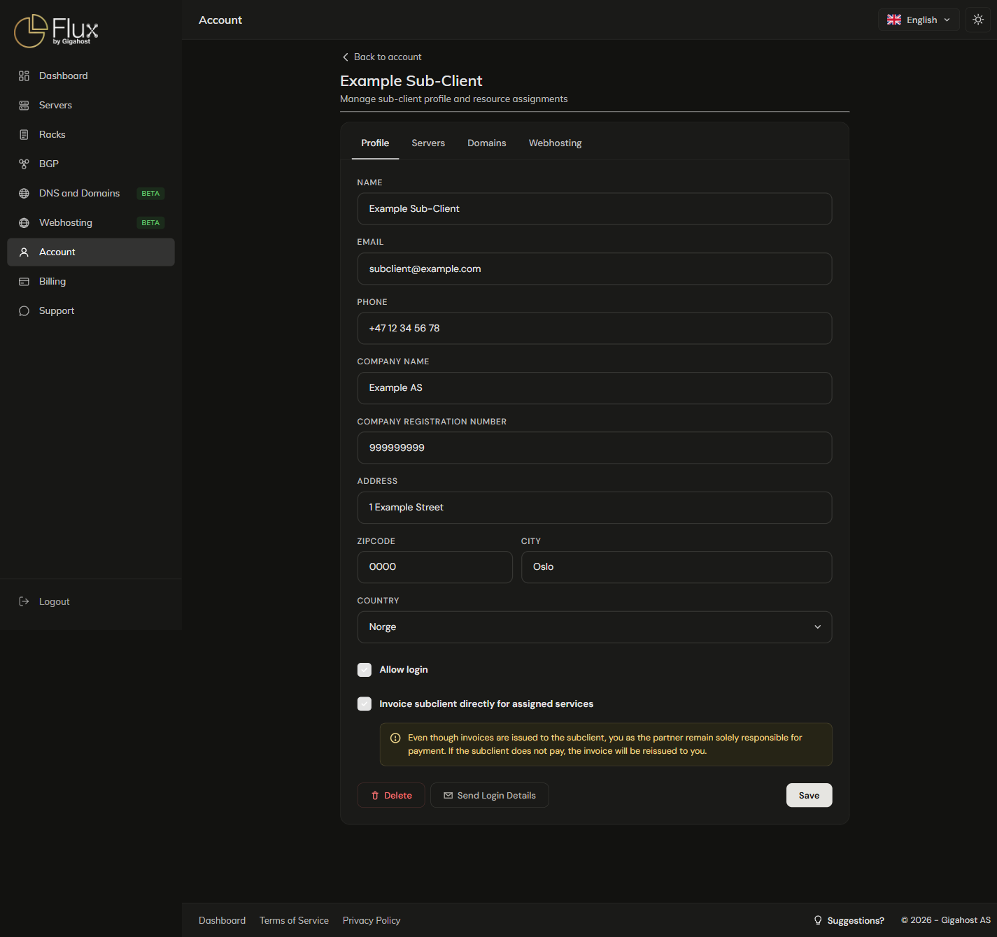 Underkundens detaljside, Profil-fanen