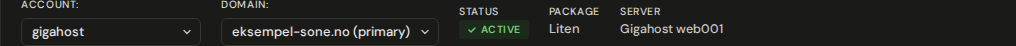 Account and domain selectors in the top bar